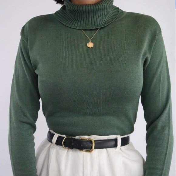 Vintage Sweaters - Vintage Sage Silk Turtleneck Sweater Sz S
